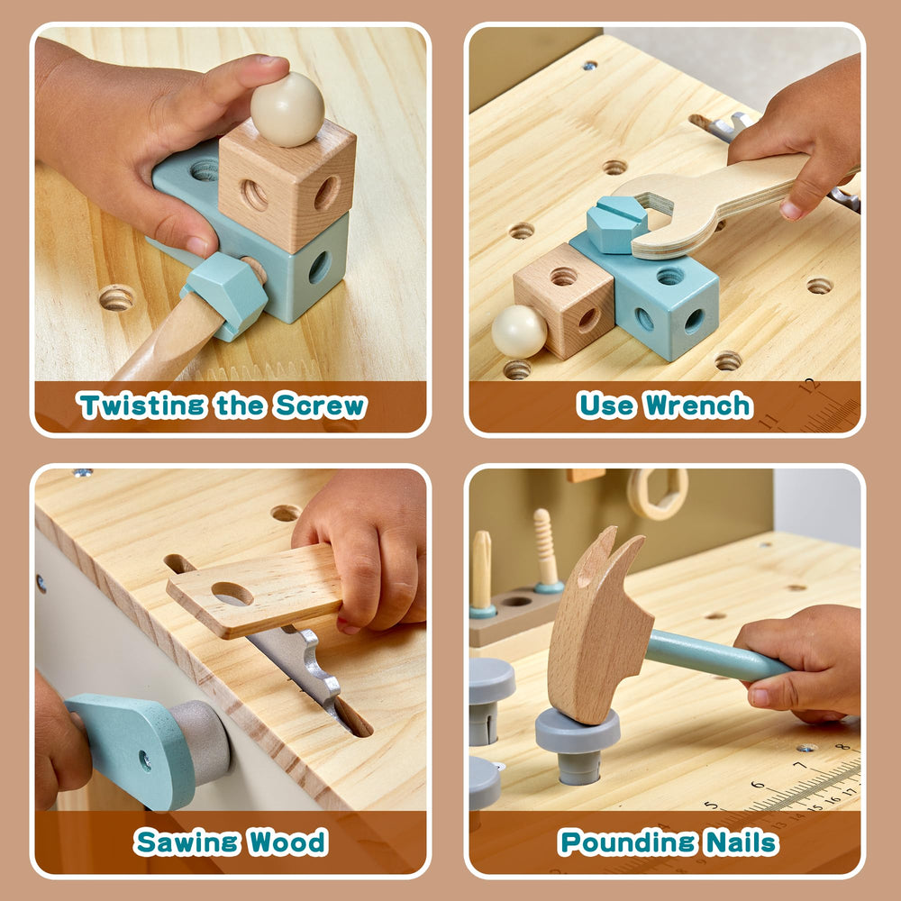 Toywoo workbench storage underneath keeps accessories organized and easy to clean up