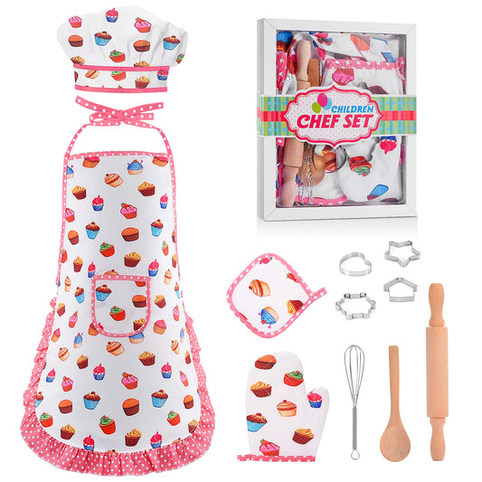 Toyze Kids Chef Apron and hat set for growing children, ideal for pretend play