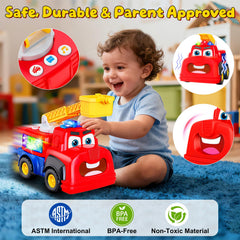 Tozkizm Talking Fire Truck voice-repeat feature invites toddlers to imitate words.