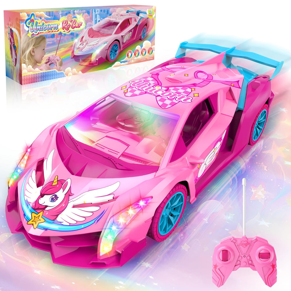 Tqeieu Unicorn RC Car featuring pink wings and playful unicorn design for magical play