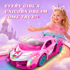 Tqeieu Unicorn RC Car with rainbow glow lights for colorful indoor races