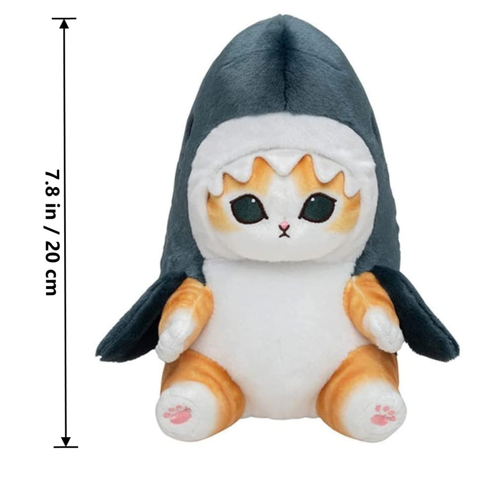 TQJOUJOU kawaii sharkcat face plush adds playful charm to bed.