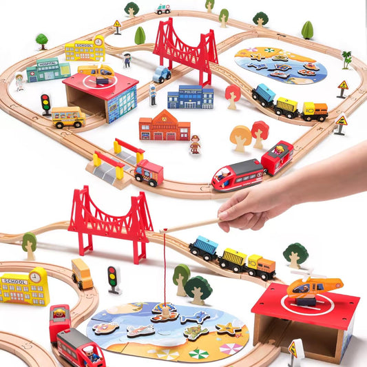 TradeWings 118-piece wooden city train set on tracks encouraging imaginative play
