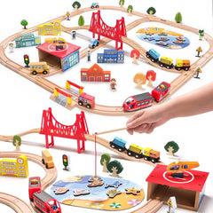 TradeWings 118-piece wooden city train set on tracks encouraging imaginative play
