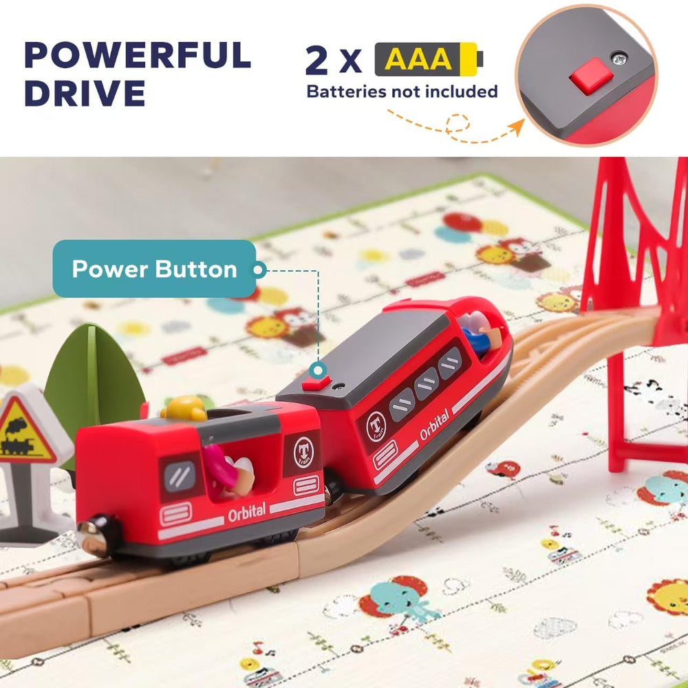 Battery-operated locomotive and passenger train included for dynamic city rides
