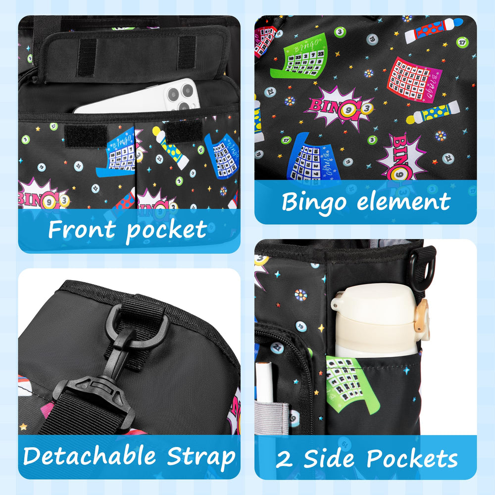 Trahzia Bingo Bag front pocket organizes markers and chips to keep accessories sorted.