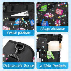 Trahzia Bingo Bag front pocket organizes markers and chips to keep accessories sorted.