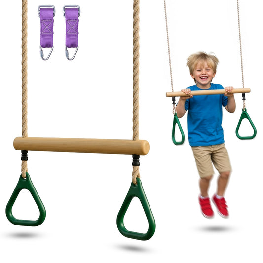Trailblaze wooden trapeze bar, 18-inch height, durable and safe for active kids.
