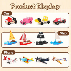 Trailfun wooden build paint kit painting brushes and stickers for colorful finishing.
