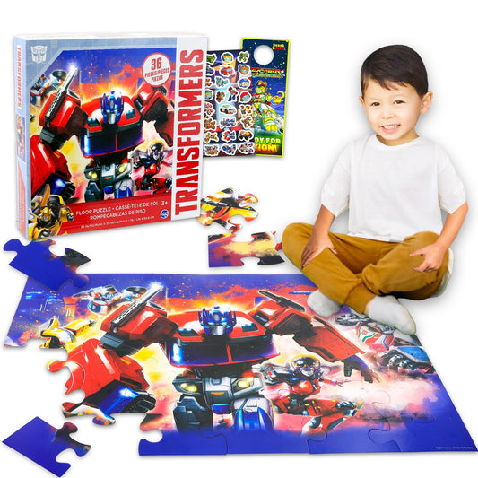 Transformers 36-piece floor puzzle featuring Optimus Prime for family playtime.