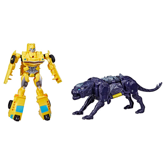 Transformers Bumblebee and Snarlsaber in a dynamic alliance pose for imaginative play