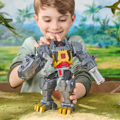 Grimlock mech suit fits Cyber Changers figures for versatile play.