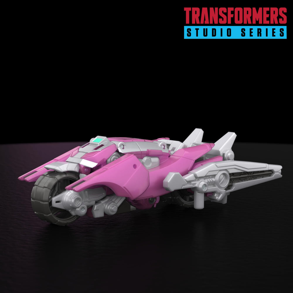 Transformers Elita-1 Studio Series Deluxe Cybertronian trike mode for imaginative play.