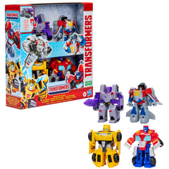 Transformers Heroes vs Villains 4-pack box image highlighting Autobots and Decepticons set
