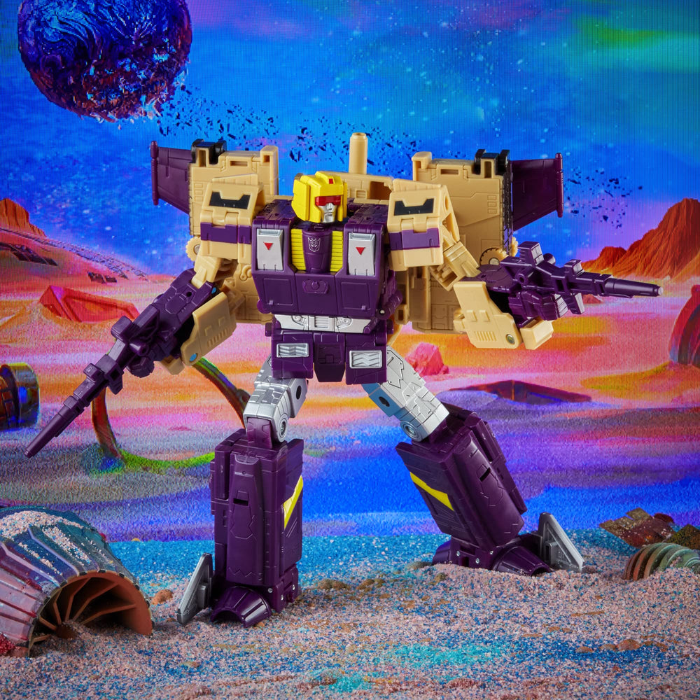 Transformers Legacy Blitzwing jet mode for fast-action play next to figures