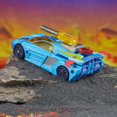 Transformers Legacy Hot Shot articulated arms support wide action poses.