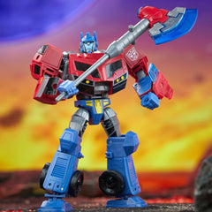 Transformers Legacy United Optimus Prime display pose on shelf or diorama.