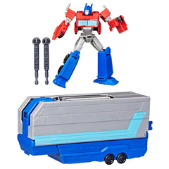 Transformers Optimus Prime battle trailer in trailer mode with lights for action play.