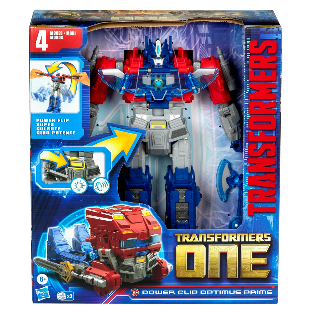 Transformers Power Flip Optimus Prime in Orion Pax mode for imaginative storytelling.