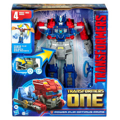 Transformers Power Flip Optimus Prime in Orion Pax mode for imaginative storytelling.