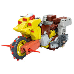 Junkion Scrapheap motorcycle mode ready for dynamic battle poses.