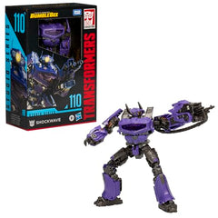 Transformers Studio Series Voyager 110 Shockwave ready-to-display figure for shelf setups.