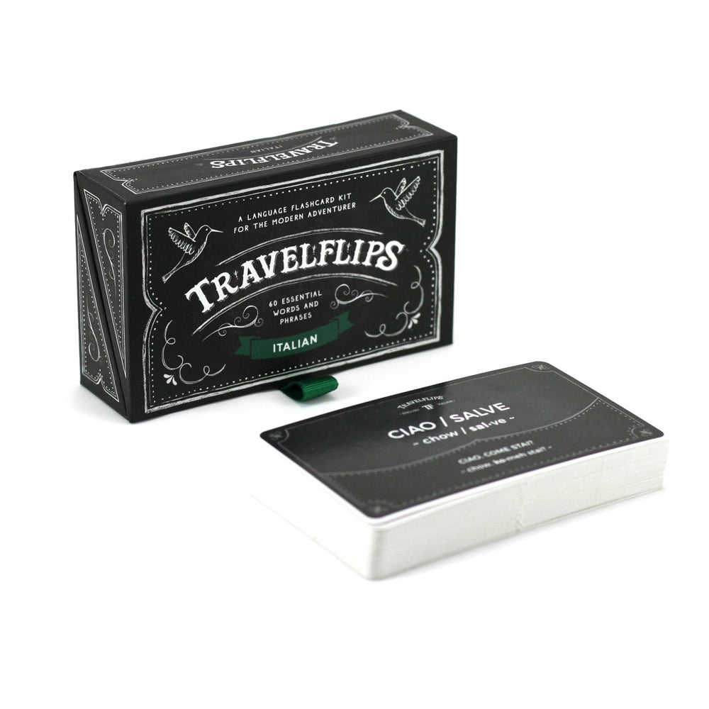 Travelflips Italian flashcards front of card with beginner phrases for travelers
