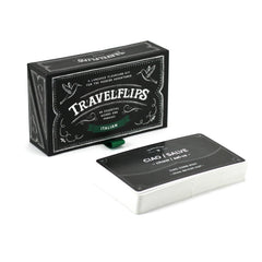 Travelflips Italian flashcards front of card with beginner phrases for travelers