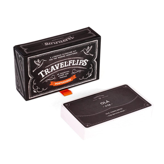 Travelflips Portuguese flash cards cover, a portable learning kit for travelers.
