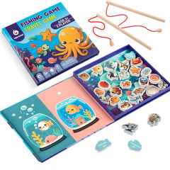 Travofun magnetic fishing game folded book-style for easy travel and compact storage