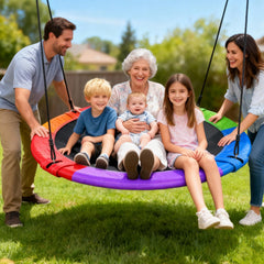 Trekassy rainbow color invites relaxed family play on a large disc.