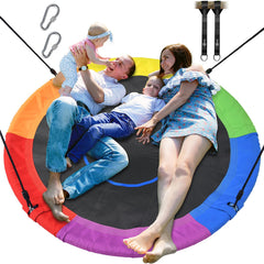 Trekassy 60-inch rainbow saucer swing outdoors for family fun.