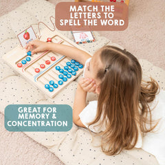 Tribetots board showing movable letters in action for hands-on learning.