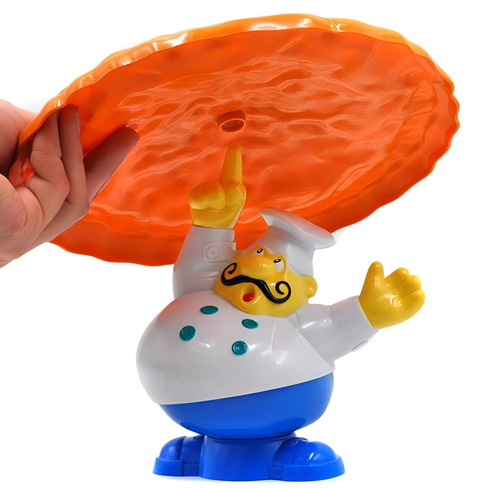Trisquirrel Topple Pizza Game Poppa chef figure perched over toppings during play.