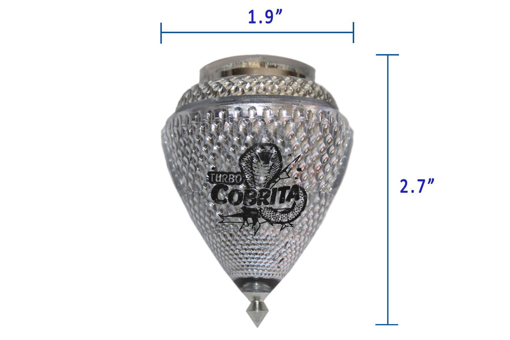 Trompo Cometa Cobrita snake-skin texture adds tactile grip and style.