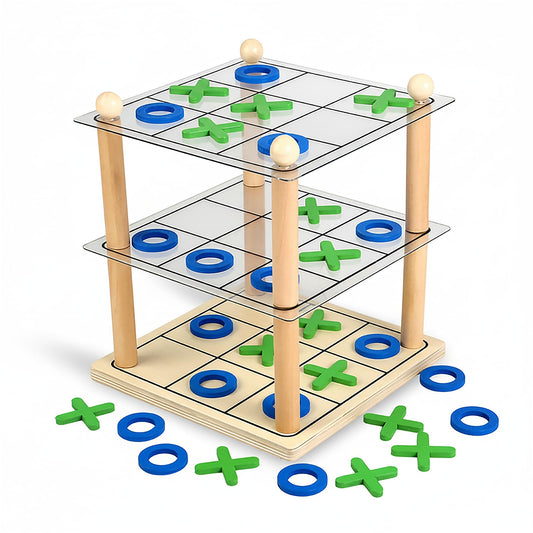 Trozihn 3D Ultimate Wooden Tic Tac Toe board, top view for durable family fun.