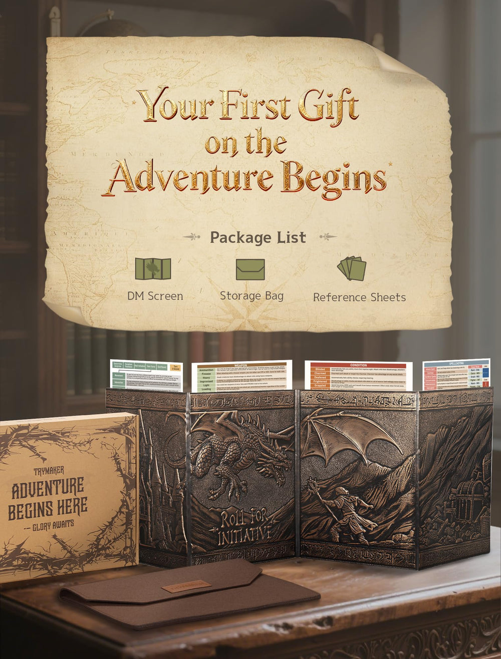 Trymaker DM Screen magical artwork enhances tabletop immersion