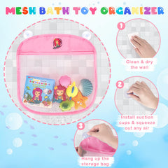 TSDATOWR mesh bag organizer keeps bath toys tidy and dry.