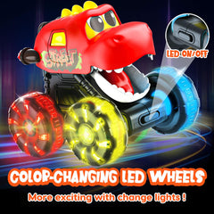 Tsomtto Monster Truck Triceratops Dino Truck with bright colors for sensory exploration.