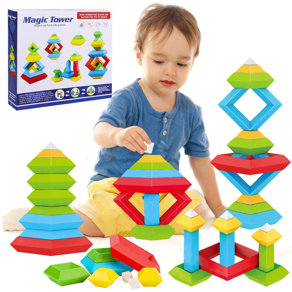 Tsomtto Montessori blocks in a colorful arrangement promote early visual learning and stacking play