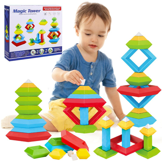Tsomtto Montessori blocks in a colorful arrangement promote early visual learning and stacking play