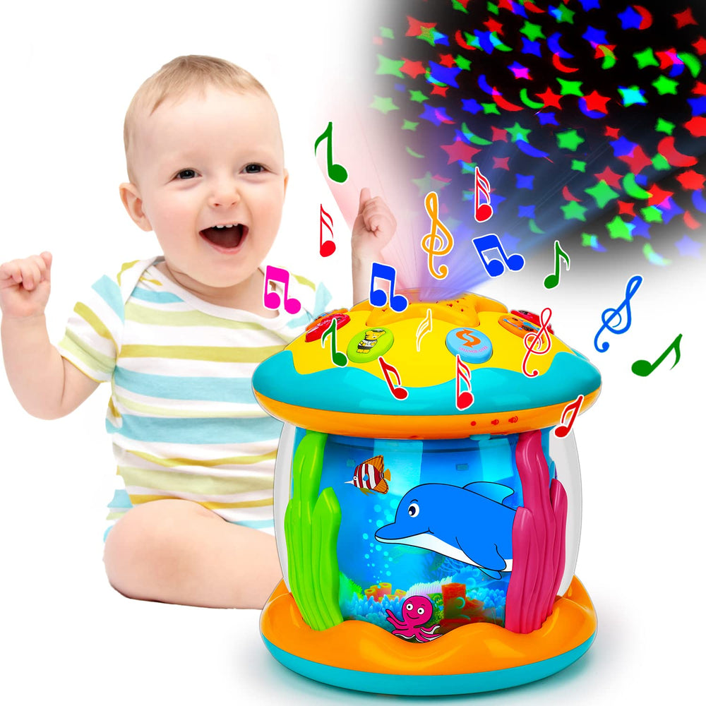 Tsomtto Ocean Projector with star button lights up for tactile play and exploration