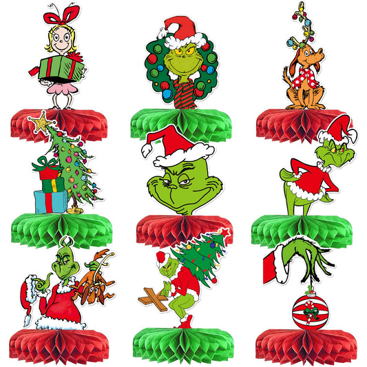 TTDQ 9pcs Whoville green centerpiece brightens holiday tables with playful charm.