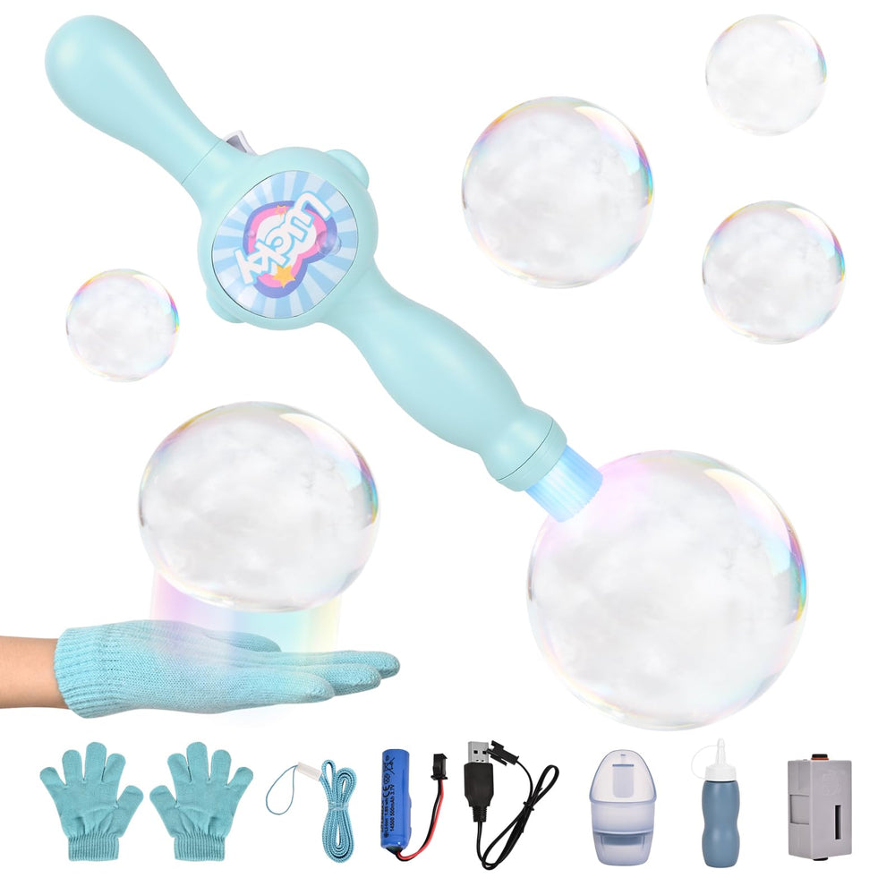 TTKADIY Elastic Bubble Fog Wand with blue lights for magical outdoor play.