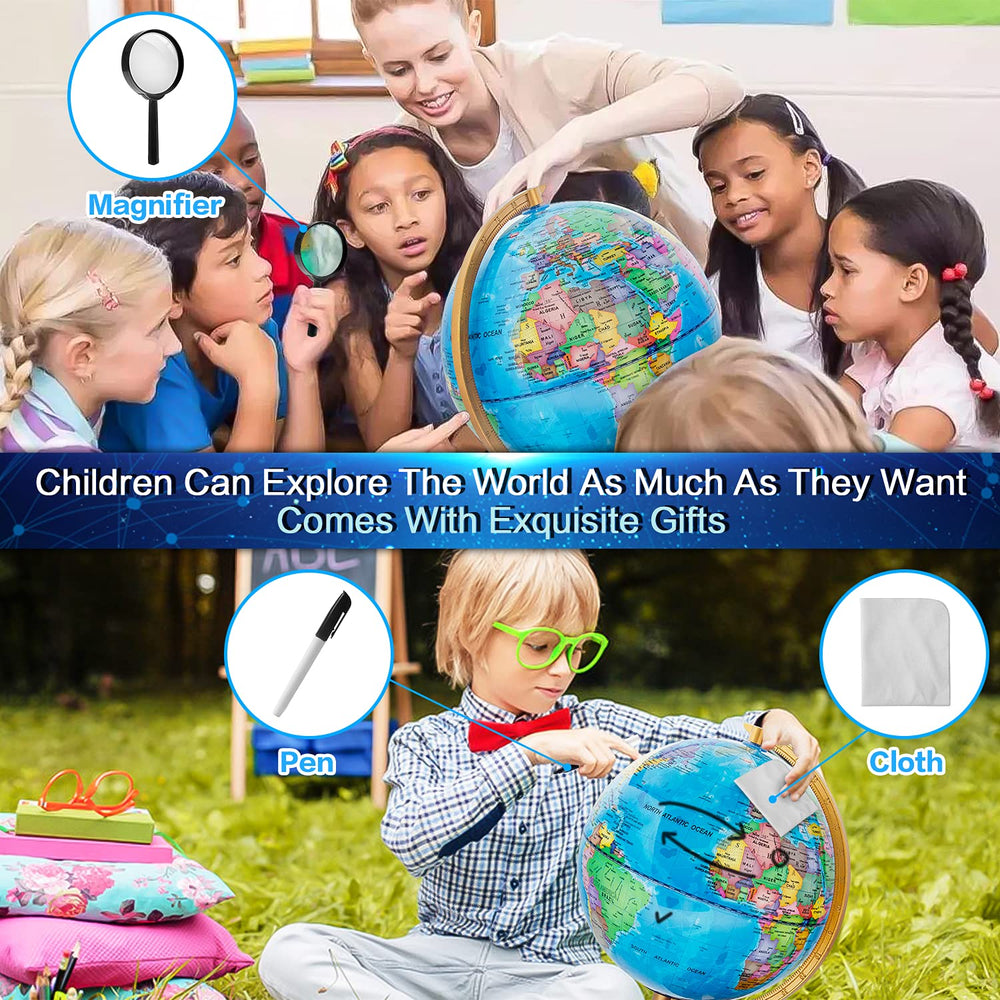 TTKTK educational globe includes magnifying glass and pen for exploration