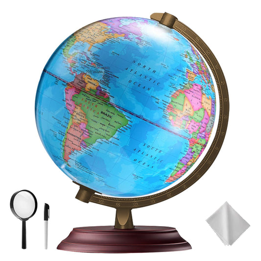 TTKTK illuminated world globe with night view on wooden stand for learning evenings