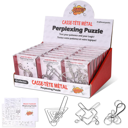 Tuauoe metal puzzles 24-pack in a gift box for portable brain training.