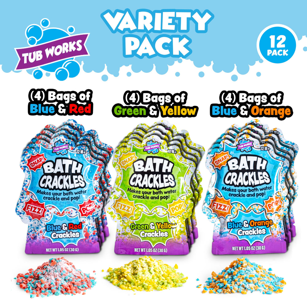 Tub Works Bath Crackles blue-red pouches spark crackle-filled baths and sensory fun