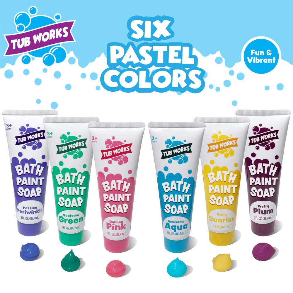 Tub Works bath paint soap in Sea Green supports color recognition during bath time.