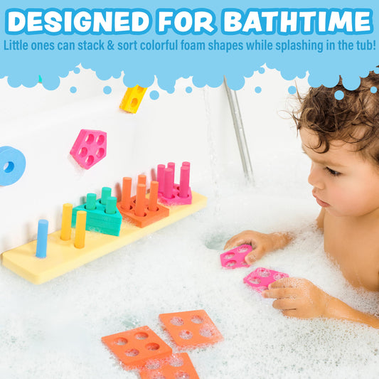 Tub Works color shapes floating pieces help toddlers learn colors during bath time.